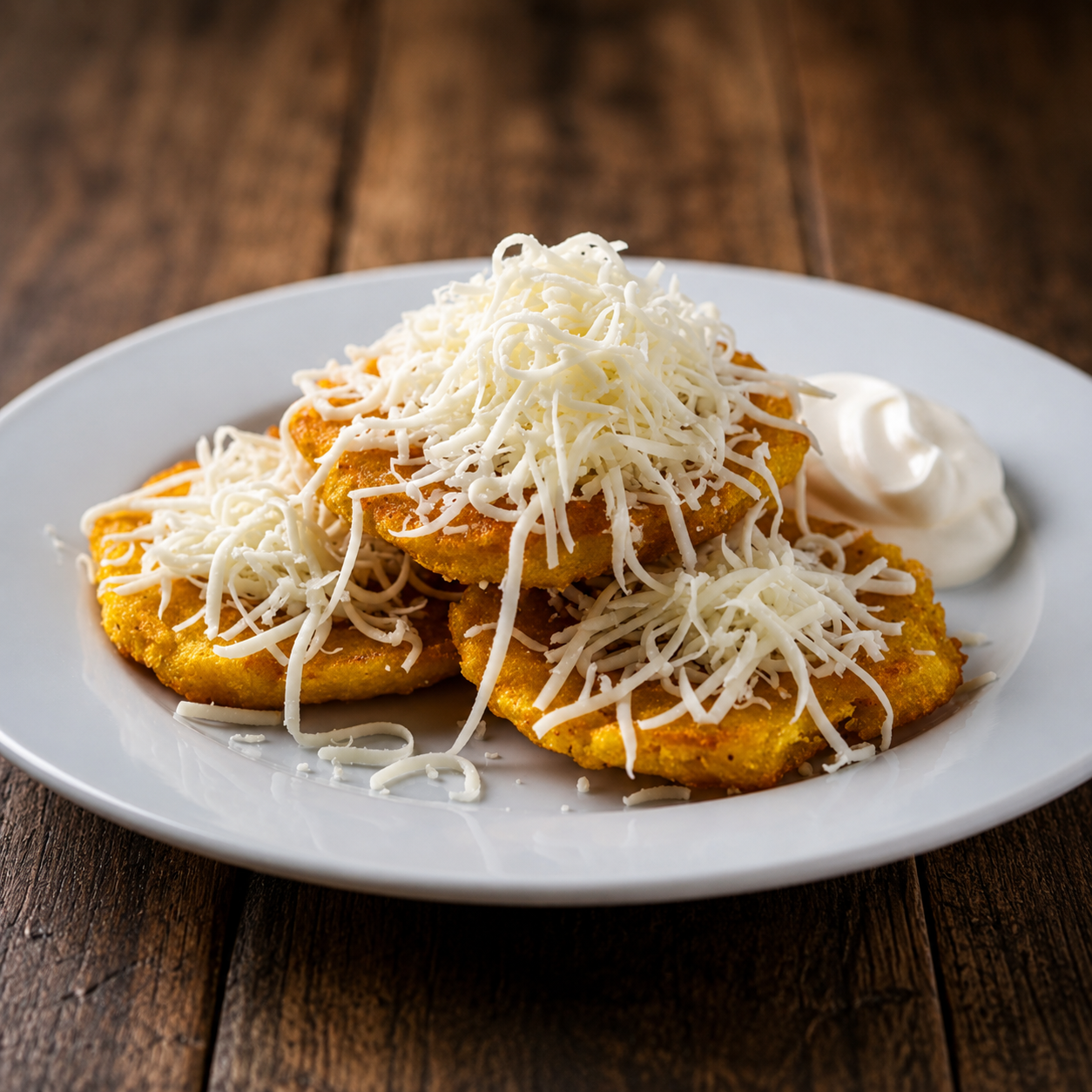 Tostones con crema y queso blanco